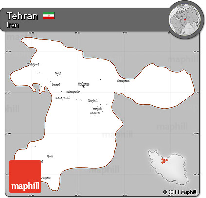 Gray Simple Map of Tehran, cropped outside