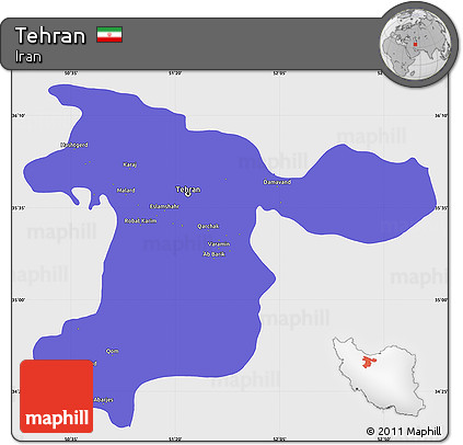 Political Simple Map of Tehran, single color outside