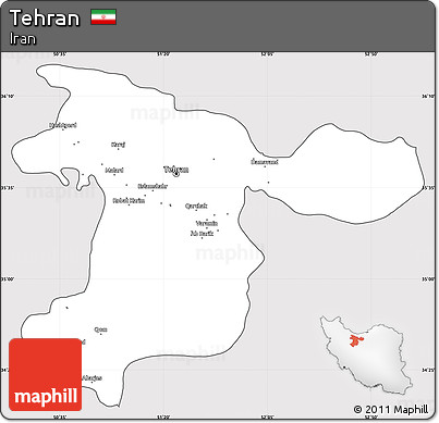 Silver Style Simple Map of Tehran, cropped outside