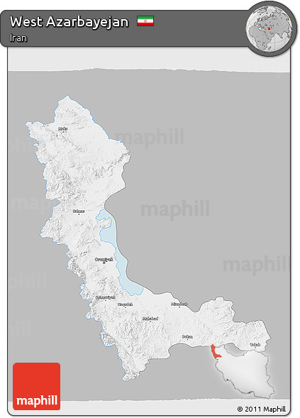 Gray 3D Map of West Azarbayejan, single color outside
