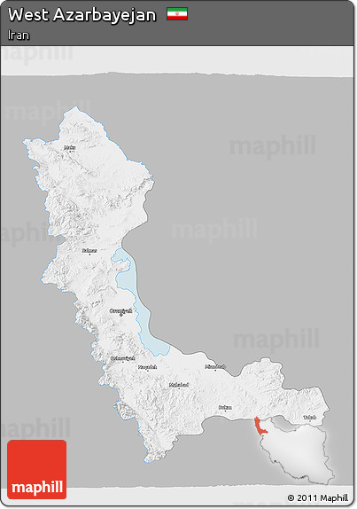 Gray 3D Map of West Azarbayejan, single color outside