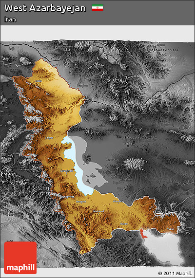 Physical 3D Map of West Azarbayejan, darken, desaturated