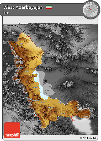 Physical 3D Map of West Azarbayejan, darken, desaturated