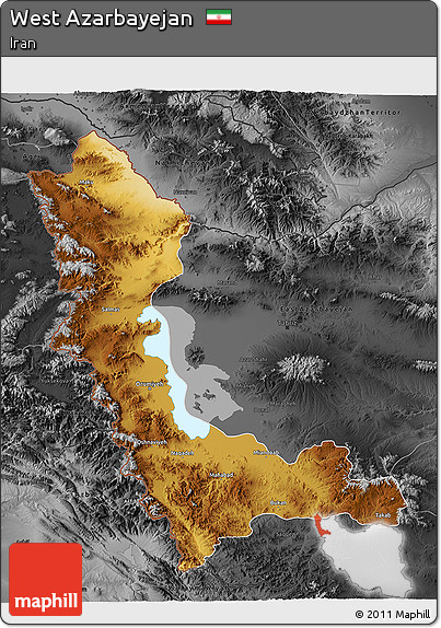 Physical 3D Map of West Azarbayejan, darken, desaturated