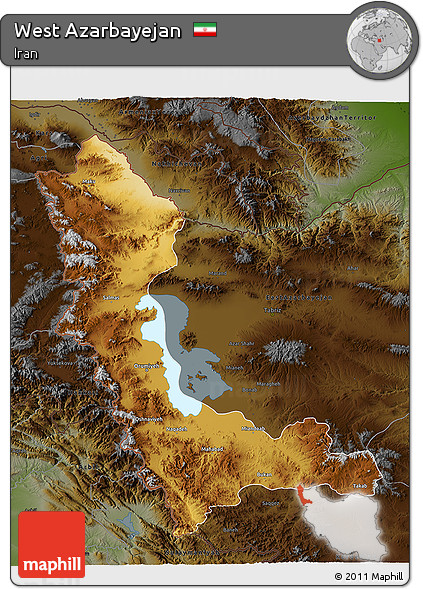 Physical 3D Map of West Azarbayejan, darken