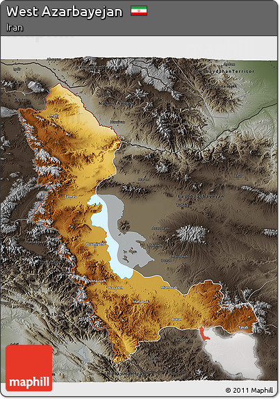 Physical 3D Map of West Azarbayejan, darken, semi-desaturated