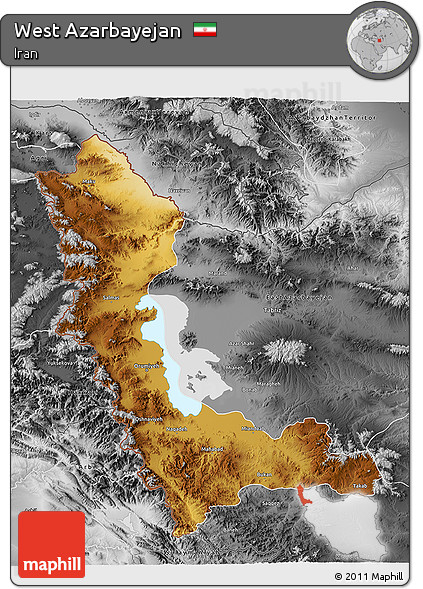 Physical 3D Map of West Azarbayejan, desaturated