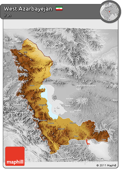Physical 3D Map of West Azarbayejan, lighten, desaturated