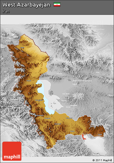 Physical 3D Map of West Azarbayejan, lighten, desaturated