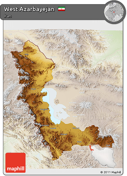 Physical 3D Map of West Azarbayejan, lighten