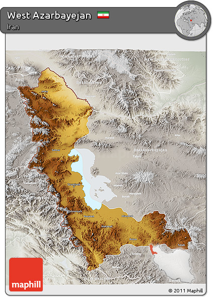 Physical 3D Map of West Azarbayejan, lighten, semi-desaturated