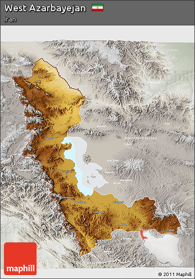 Physical 3D Map of West Azarbayejan, lighten, semi-desaturated