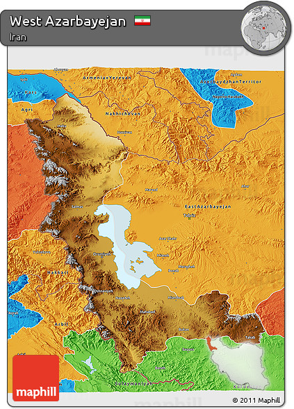 Physical 3D Map of West Azarbayejan, political outside