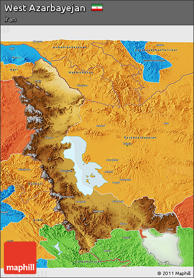 Physical 3D Map of West Azarbayejan, political outside