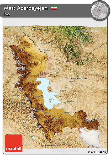 Physical 3D Map of West Azarbayejan, satellite outside