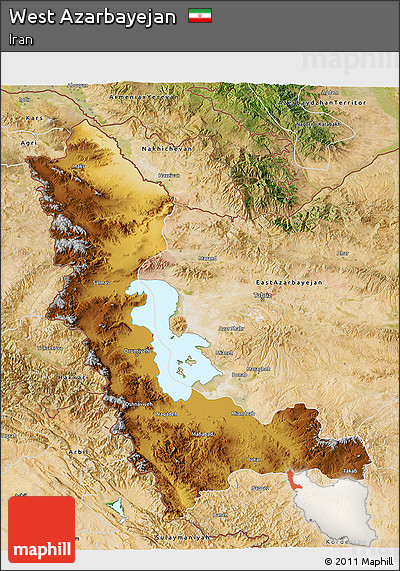 Physical 3D Map of West Azarbayejan, satellite outside