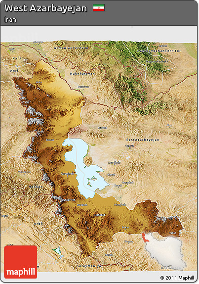 Physical 3D Map of West Azarbayejan, satellite outside
