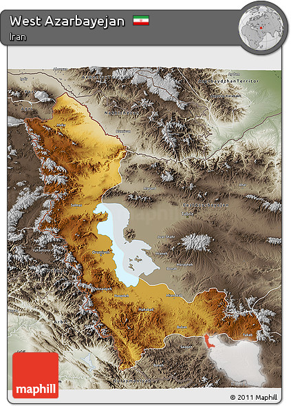 Physical 3D Map of West Azarbayejan, semi-desaturated