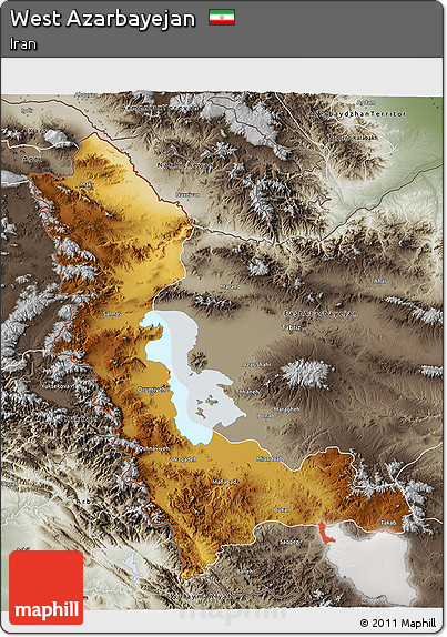 Physical 3D Map of West Azarbayejan, semi-desaturated