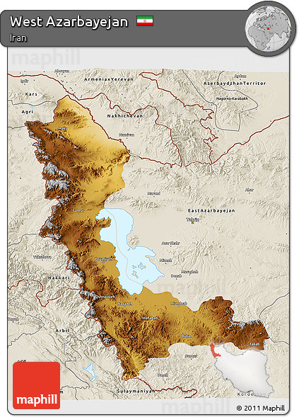 Physical 3D Map of West Azarbayejan, shaded relief outside