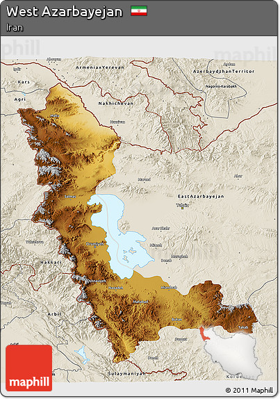 Physical 3D Map of West Azarbayejan, shaded relief outside