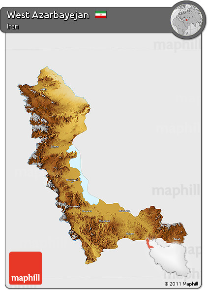 Physical 3D Map of West Azarbayejan, single color outside
