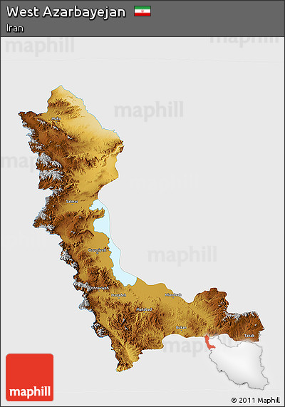 Physical 3D Map of West Azarbayejan, single color outside