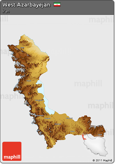 Physical 3D Map of West Azarbayejan, single color outside
