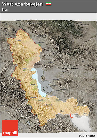 Satellite 3D Map of West Azarbayejan, darken, semi-desaturated