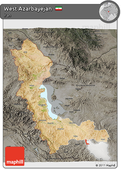 Satellite 3D Map of West Azarbayejan, darken, semi-desaturated