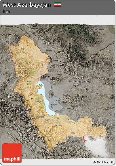 Satellite 3D Map of West Azarbayejan, darken, semi-desaturated