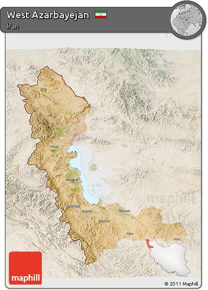 Satellite 3D Map of West Azarbayejan, lighten