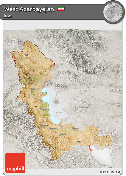 Satellite 3D Map of West Azarbayejan, lighten, semi-desaturated