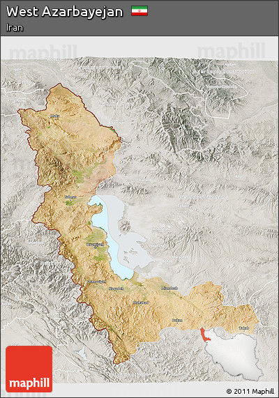 Satellite 3D Map of West Azarbayejan, lighten, semi-desaturated