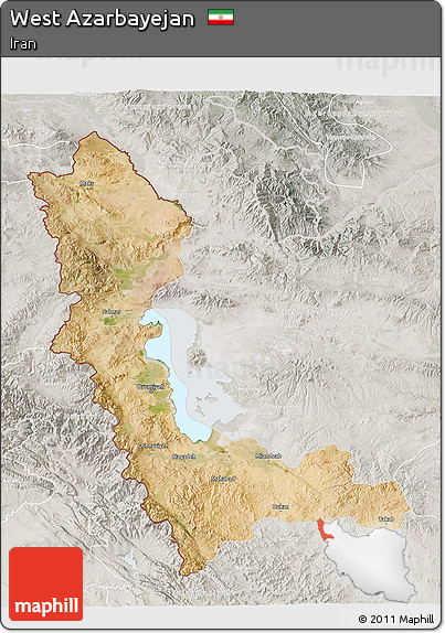 Satellite 3D Map of West Azarbayejan, lighten, semi-desaturated