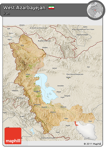 Satellite 3D Map of West Azarbayejan, shaded relief outside