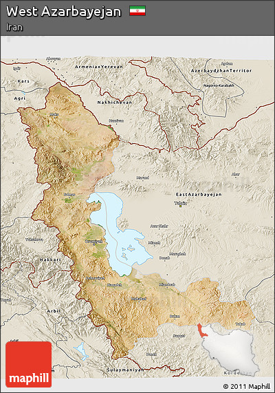 Satellite 3D Map of West Azarbayejan, shaded relief outside
