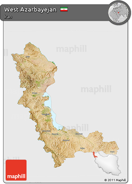 Satellite 3D Map of West Azarbayejan, single color outside