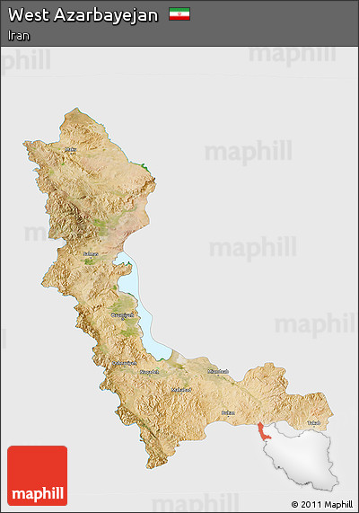 Satellite 3D Map of West Azarbayejan, single color outside