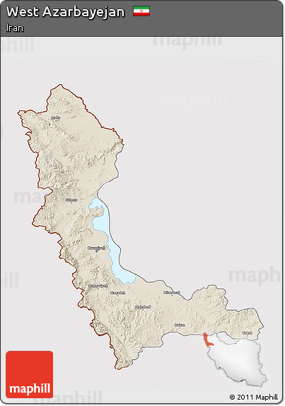 Shaded Relief 3D Map of West Azarbayejan, cropped outside