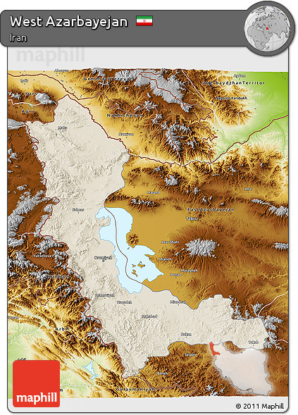 Shaded Relief 3D Map of West Azarbayejan, physical outside