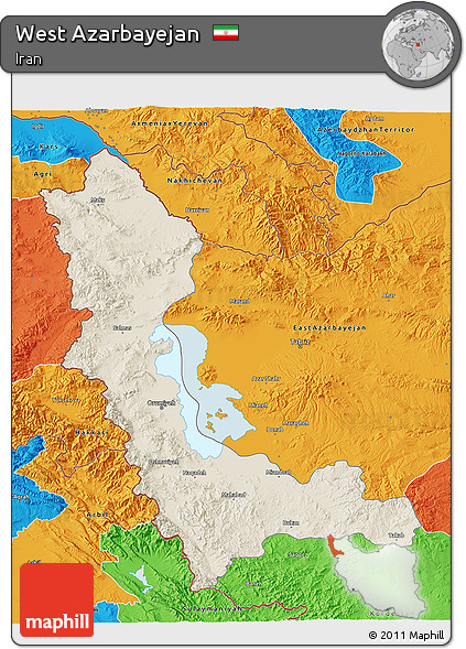 Shaded Relief 3D Map of West Azarbayejan, political outside