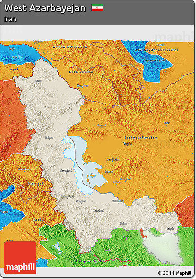 Shaded Relief 3D Map of West Azarbayejan, political outside
