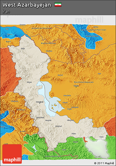 Shaded Relief 3D Map of West Azarbayejan, political outside