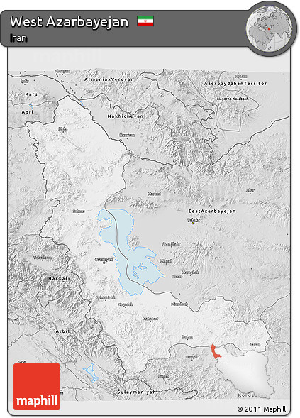 Silver Style 3D Map of West Azarbayejan