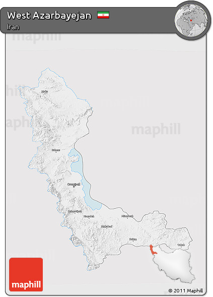 Silver Style 3D Map of West Azarbayejan, single color outside