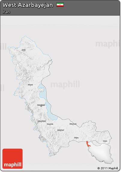 Silver Style 3D Map of West Azarbayejan, single color outside