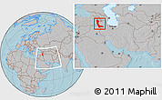 Gray Location Map of West Azarbayejan, within the entire country, hill shading