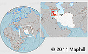 Gray Location Map of West Azarbayejan, highlighted country, within the entire country, hill shading
