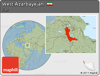 Savanna Style Location Map of West Azarbayejan, hill shading
